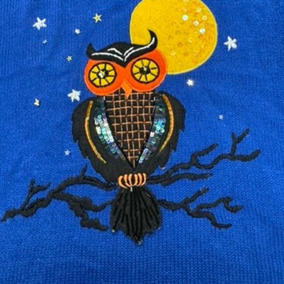 "STUNNING HALLOWEEN" Zip Up Sweater,Lots of Embellishments,Giant Owl On Back - Picture 7 of 12